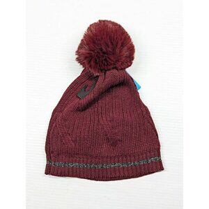 Isotoner Signature Women's Plum Reflective Stripe Pom Beanie O/S (MSRP $36)